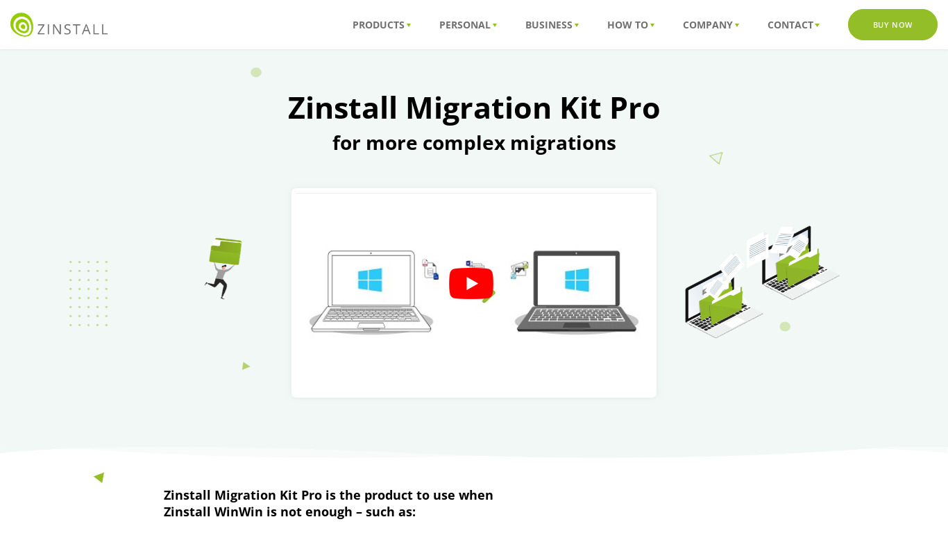 Zinstall Migration Kit Pro Landing page