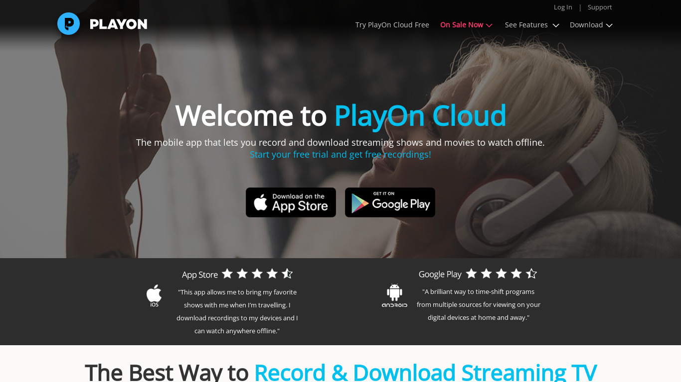 PlayOn Cloud Landing page