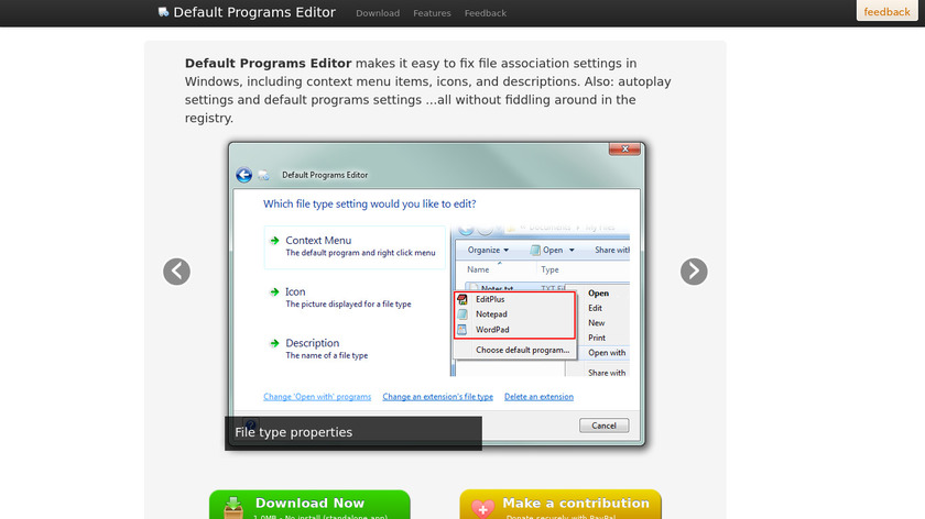 Default Programs Editor Landing Page