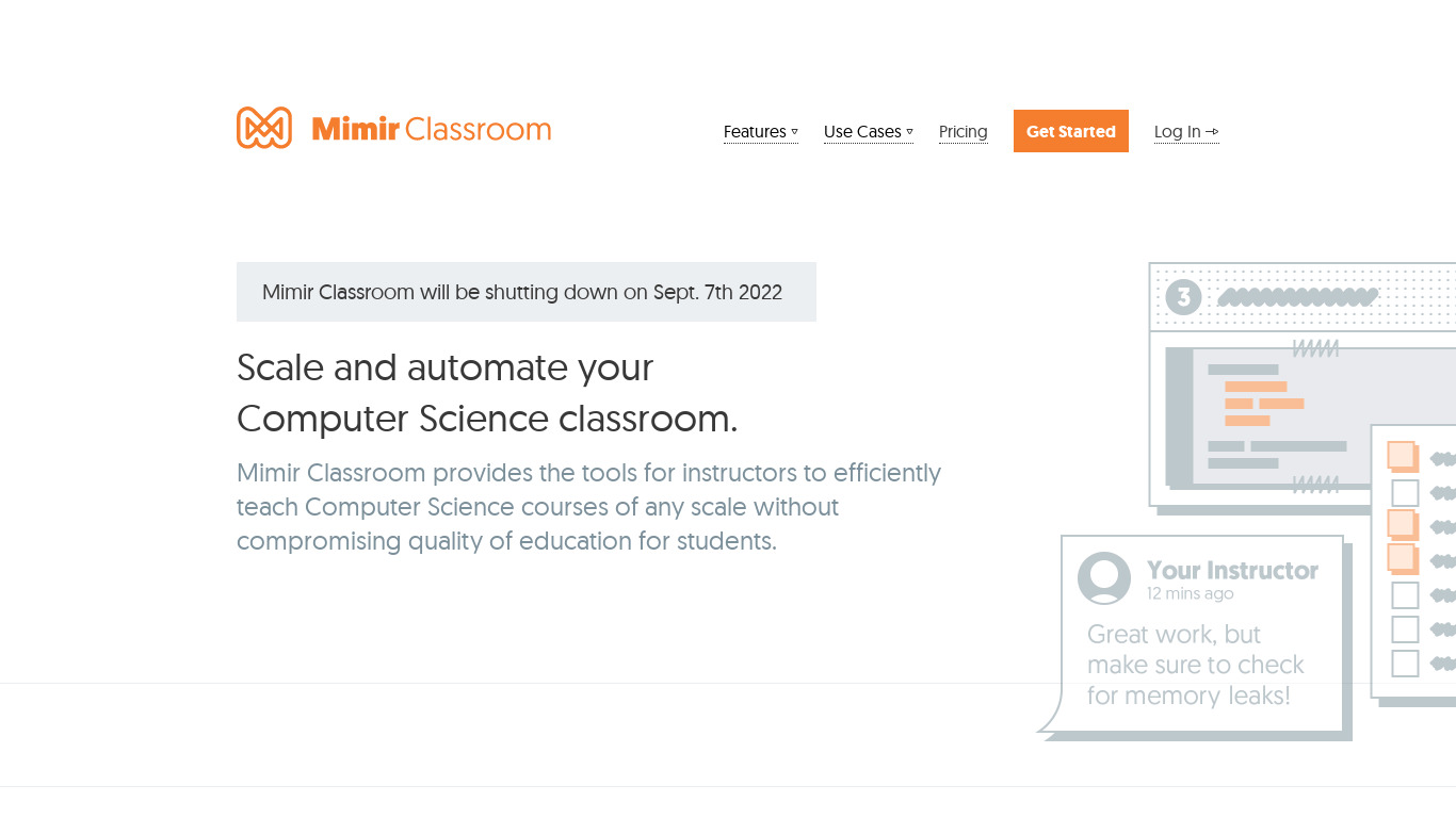 Mimir Classroom Landing page