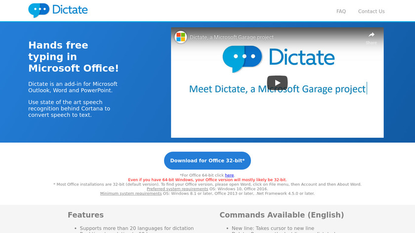 Dictate by Microsoft Landing Page
