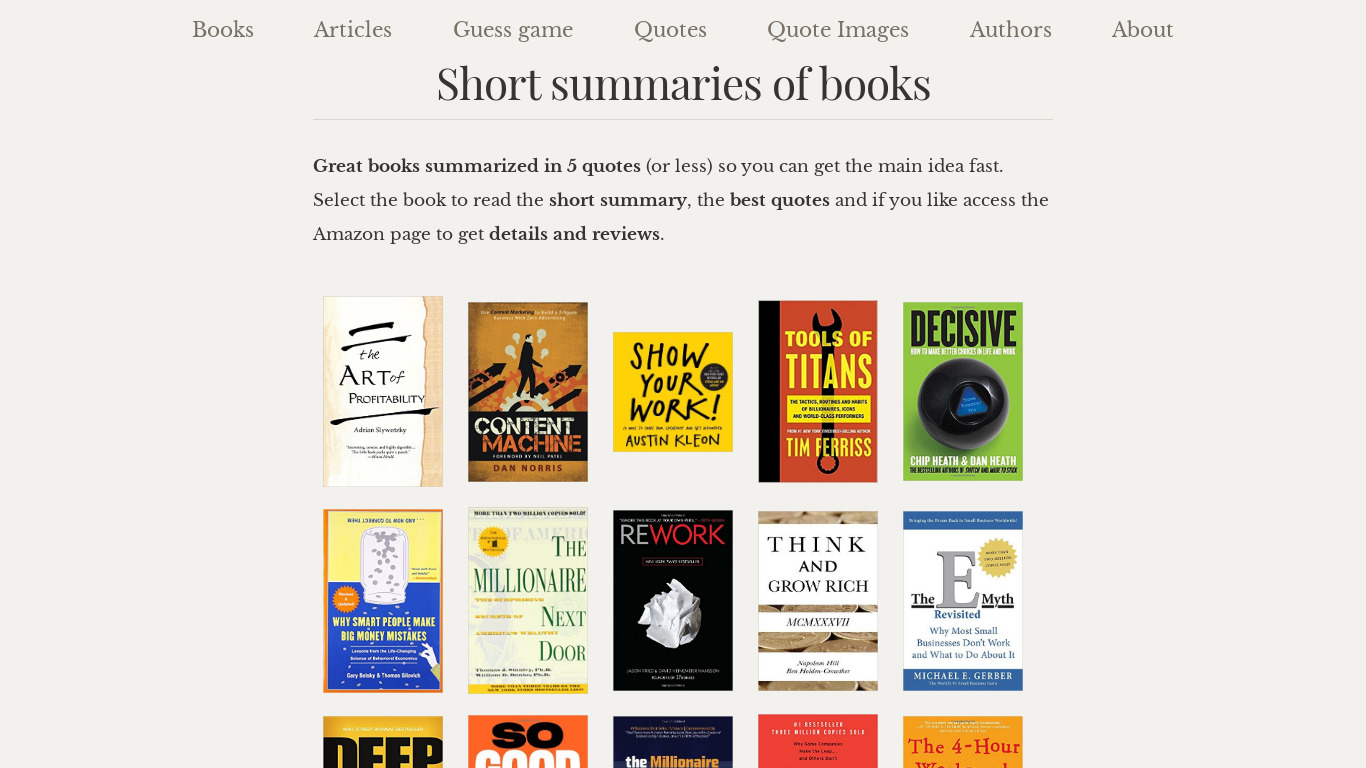 Book Summaries Landing page