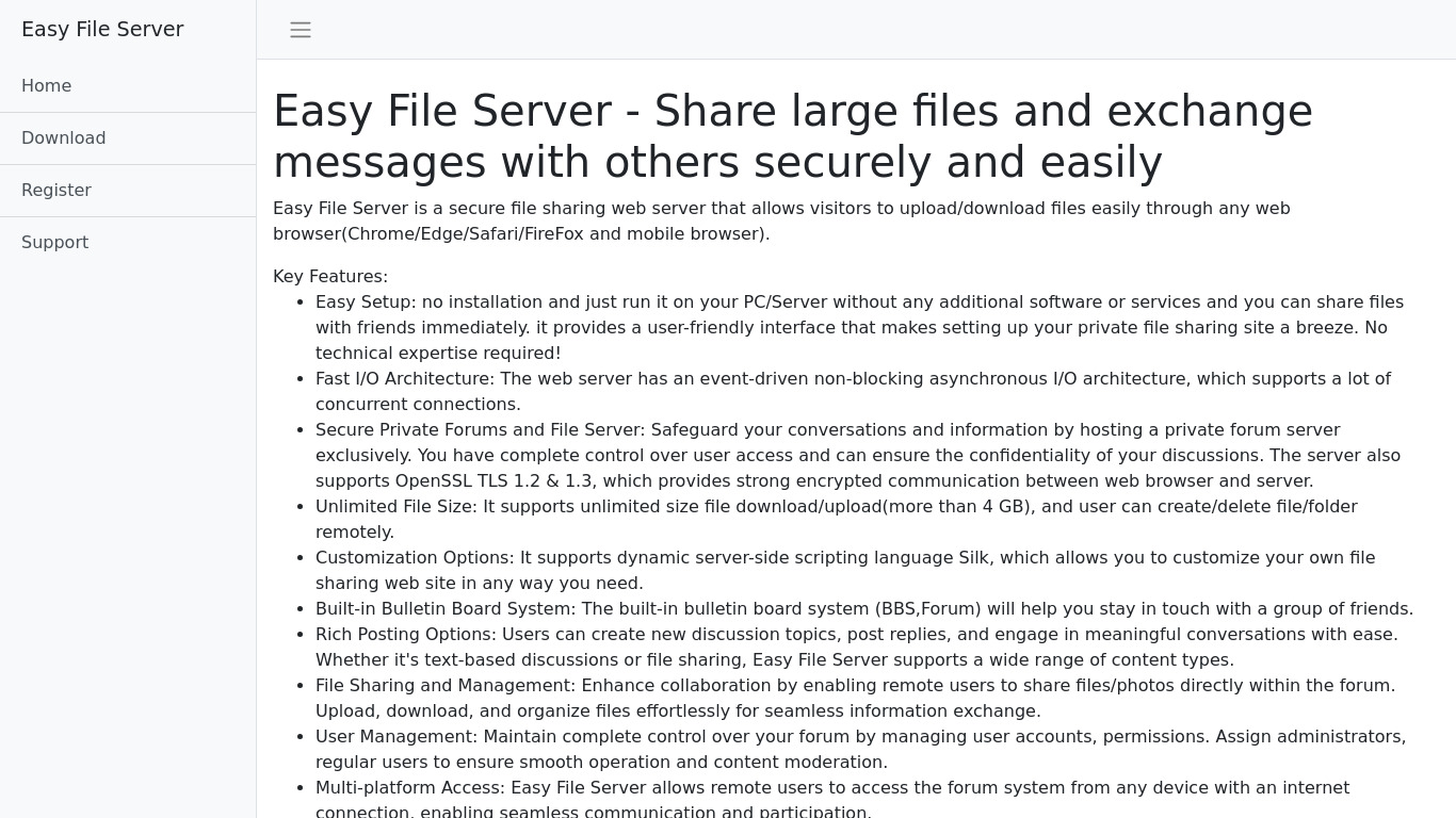 Easy File Sharing Web Server Landing page