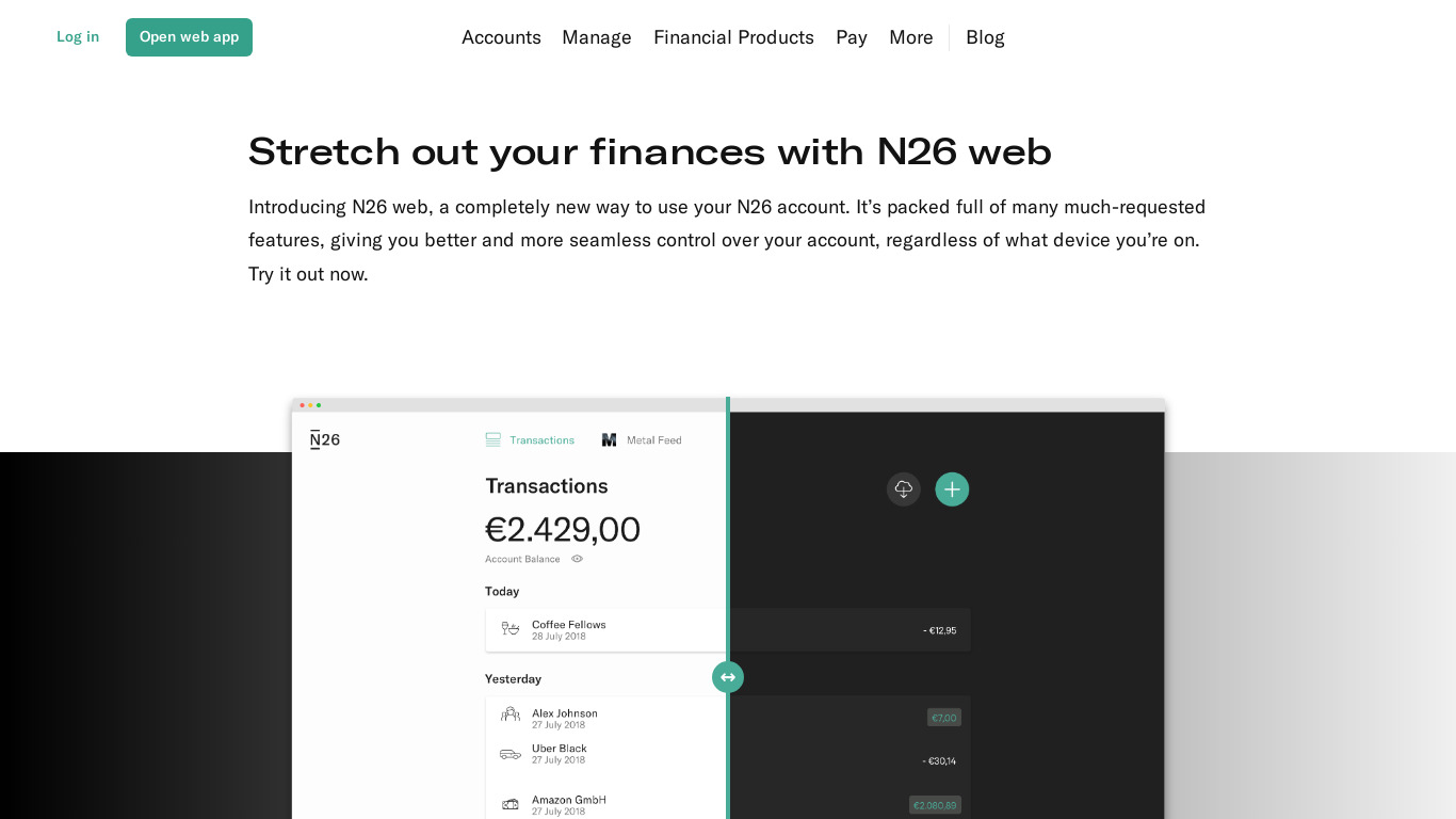 N26 for web Landing page