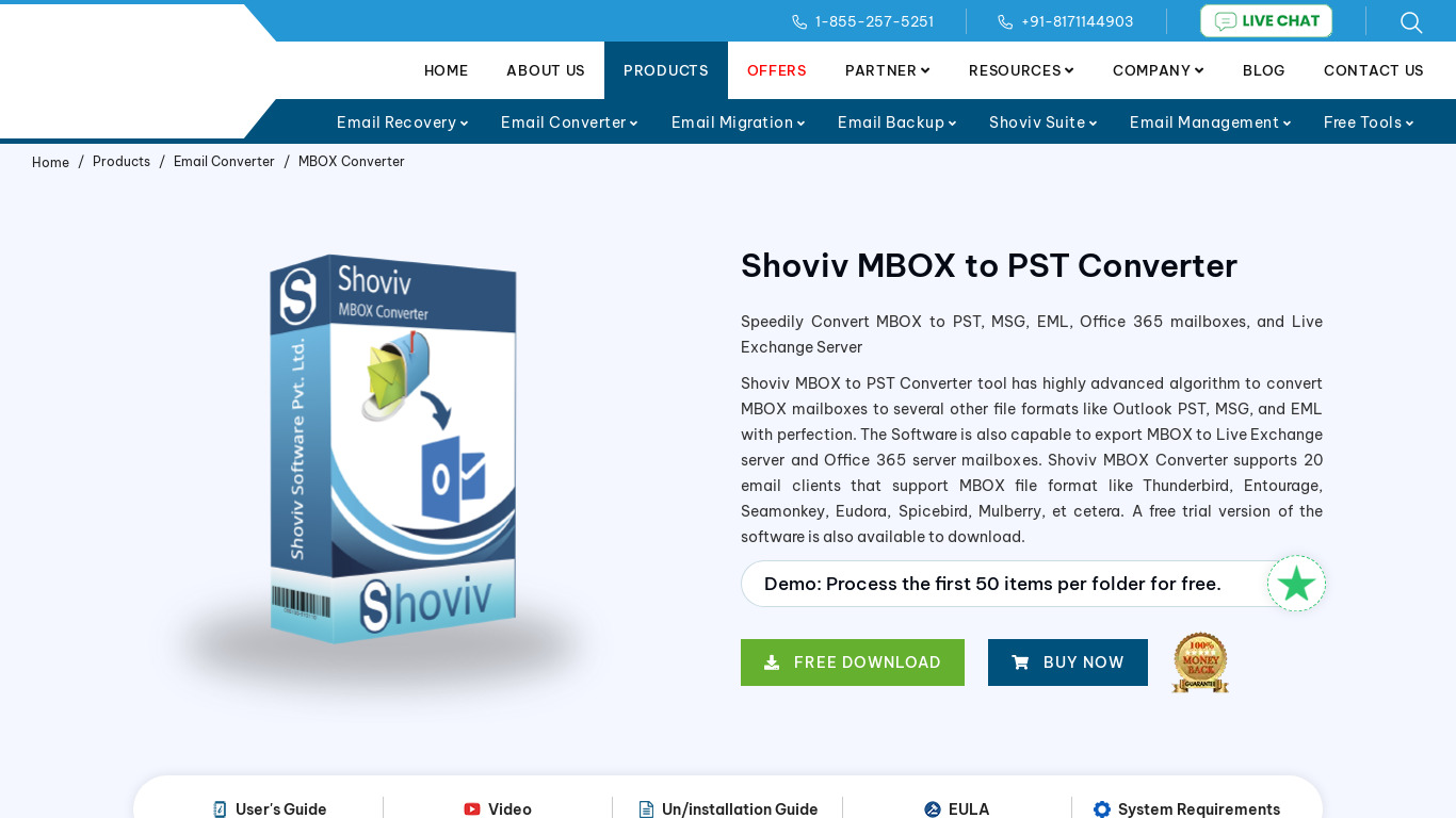 Shoviv MBOX to PST Converter Landing page