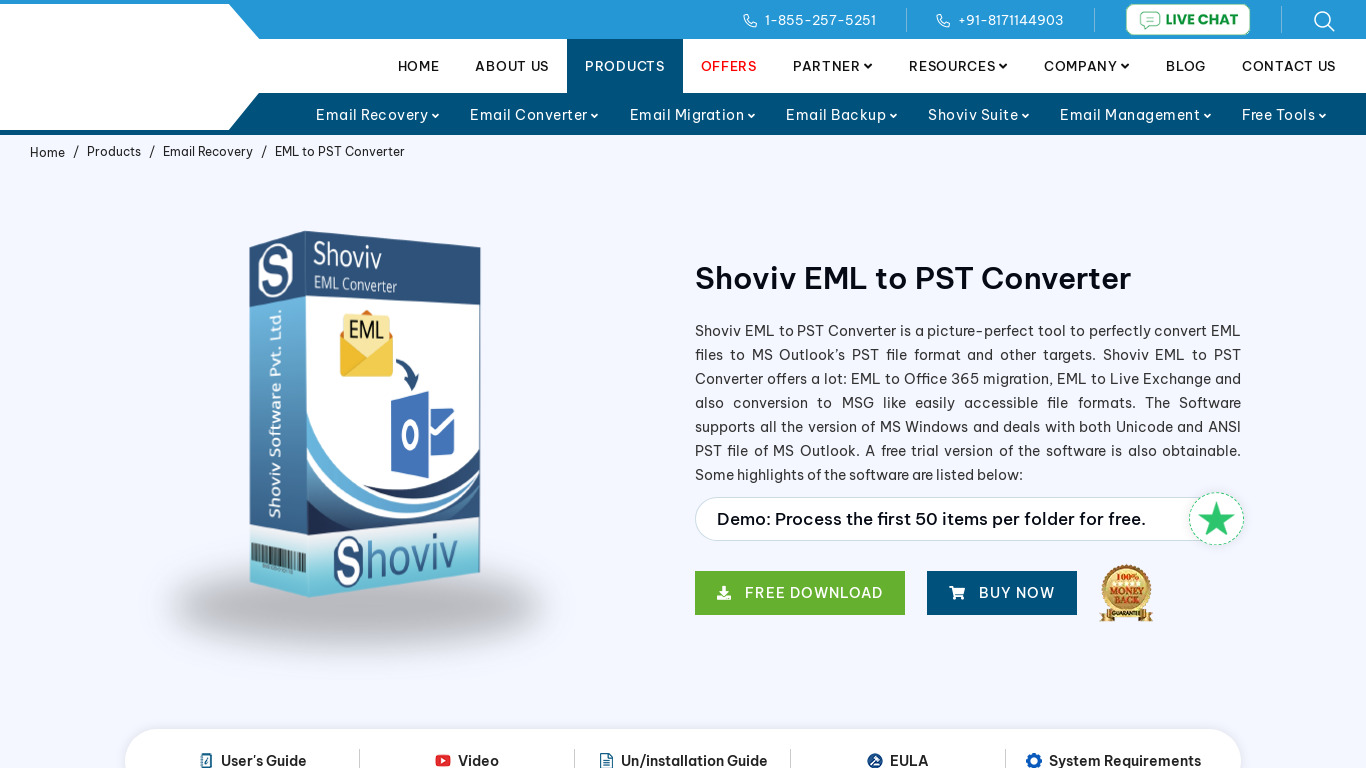 Shoviv EML to PST Convetrer Landing page
