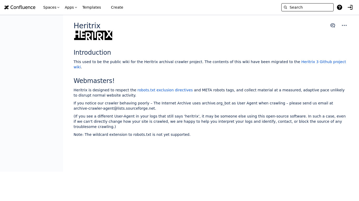 Heritrix Landing page