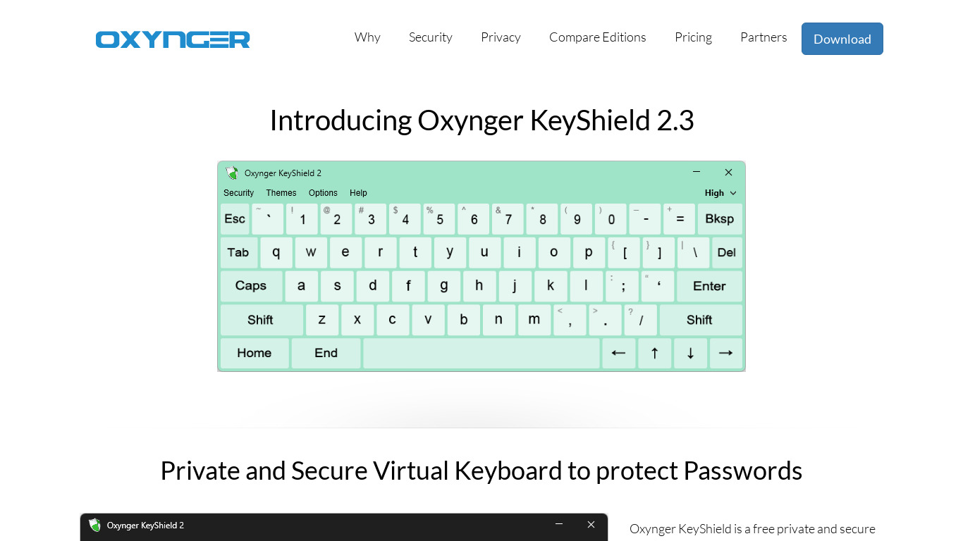 Oxynger KeyShield Landing page