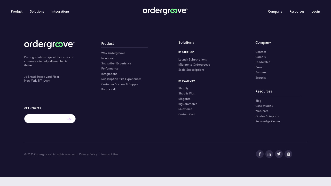 OrderGroove Landing page