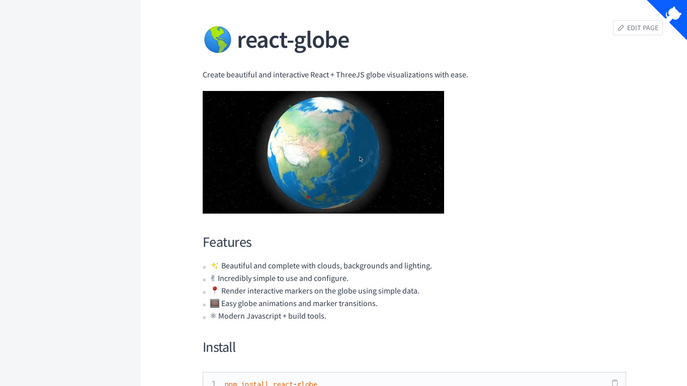 ReactGlobe Landing page