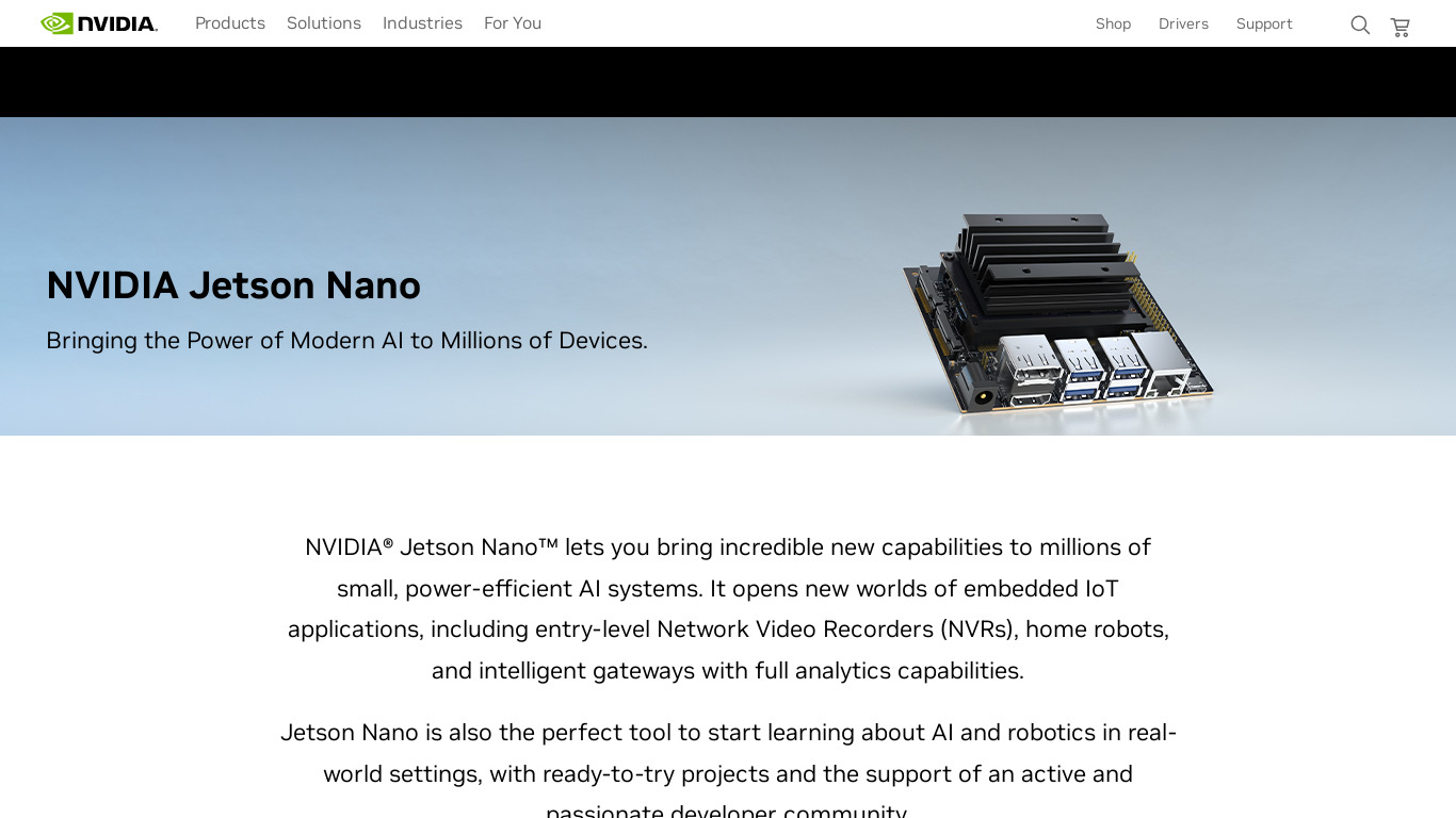 NVIDIA Jetson Nano Landing page