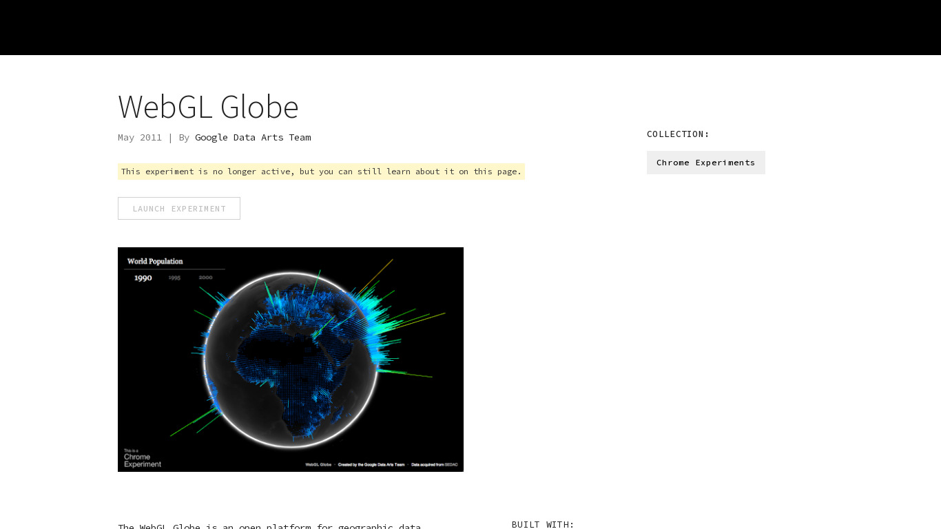 WebGL Globe Landing page