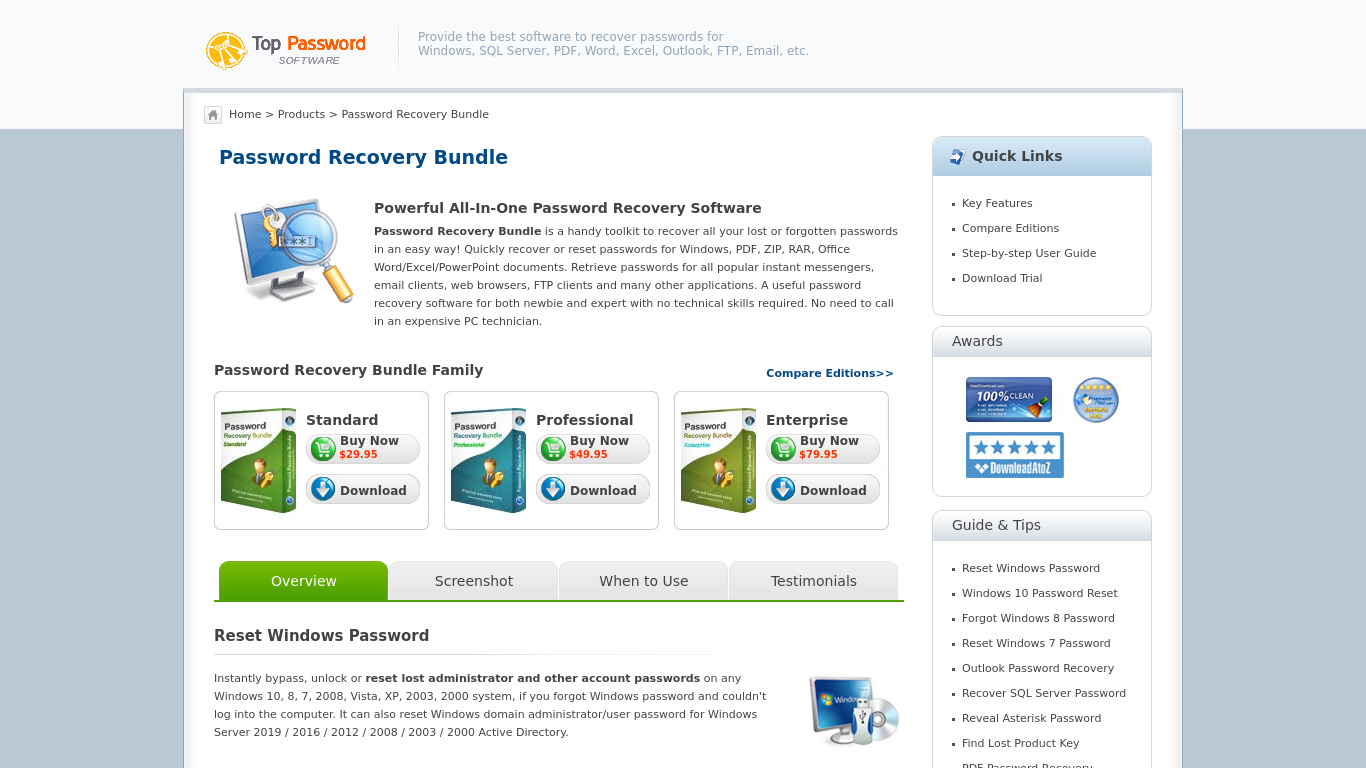 Password Recovery Bundle Landing page