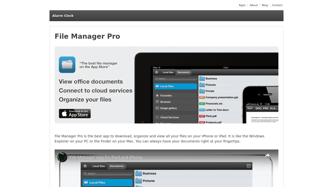 File Manager Pro App Landing page