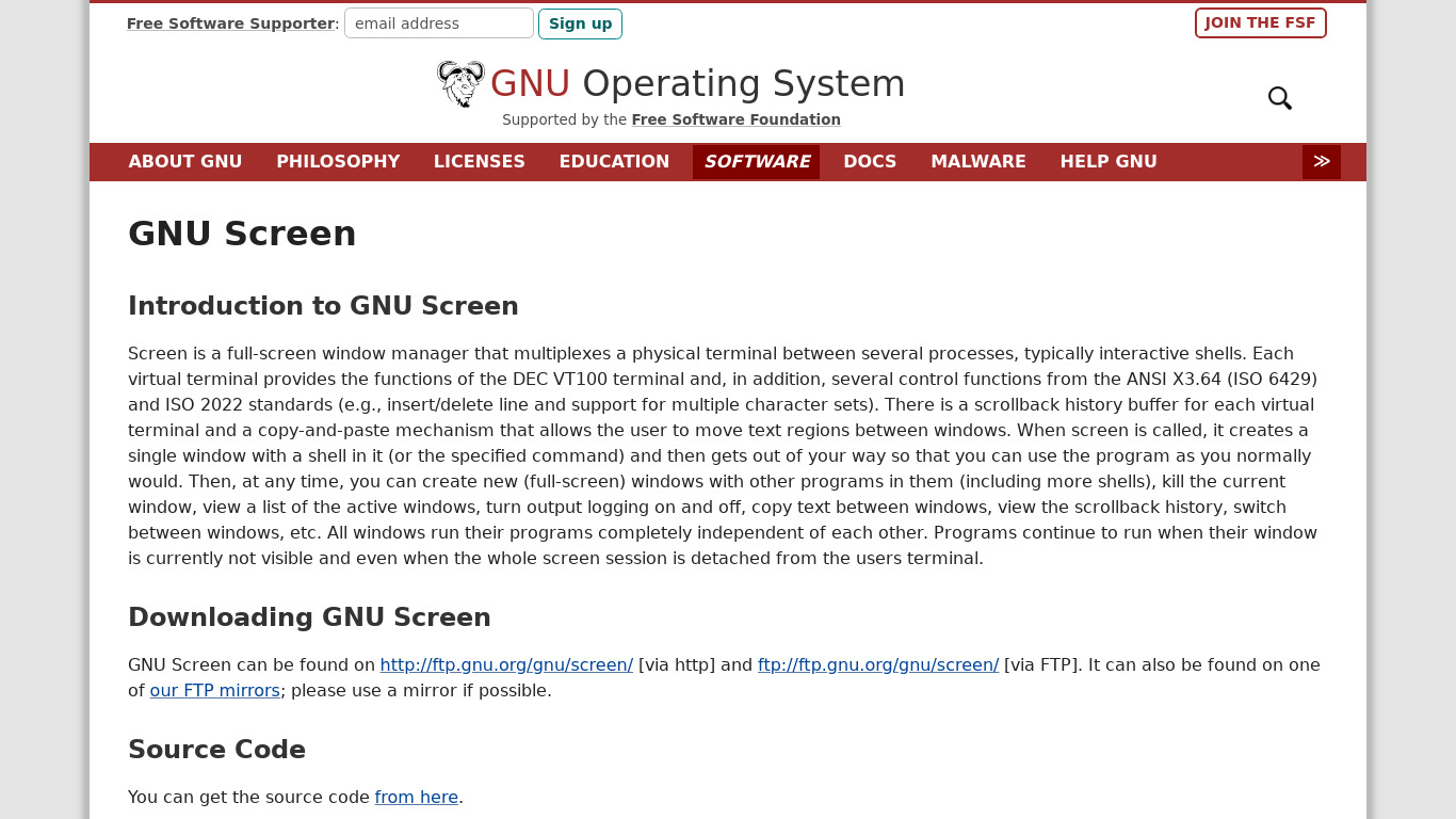 GNU Screen Landing page