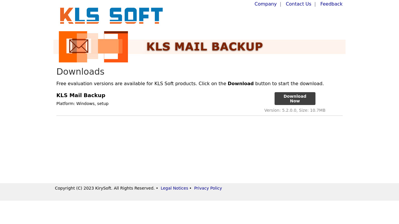 KLS Mail Backup Landing page