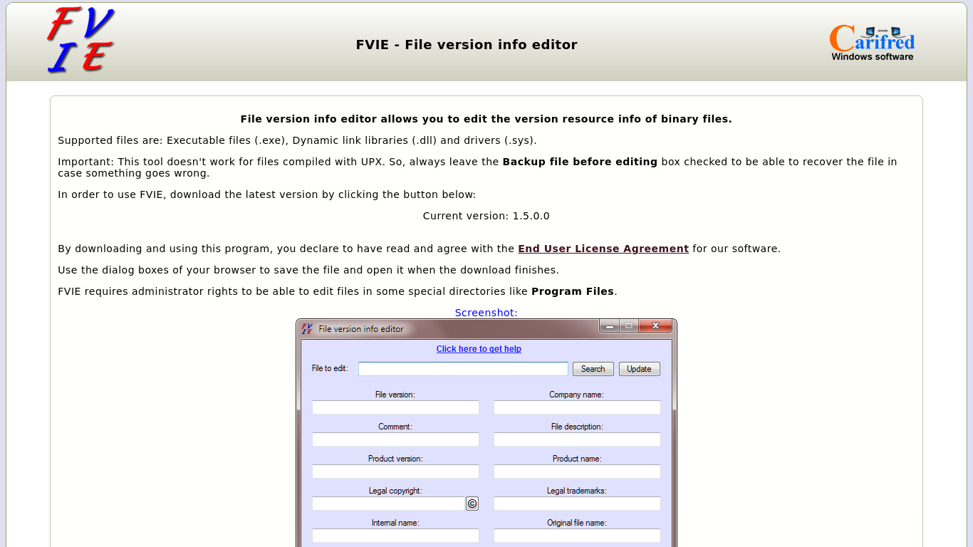 File version info editor Landing page