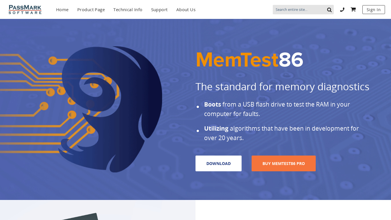 PassMark MemTest86 Landing page