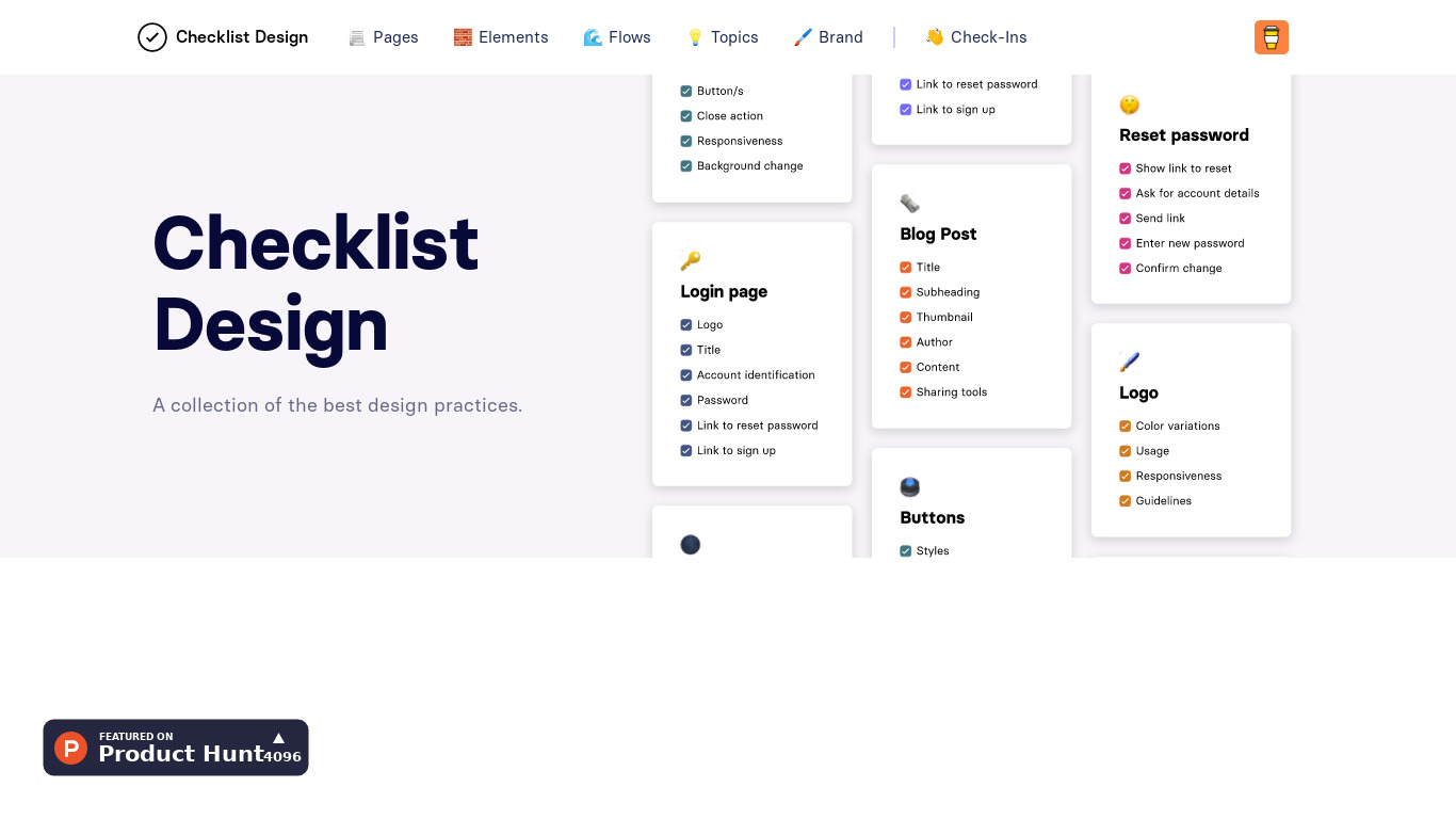 Checklist Design Landing page
