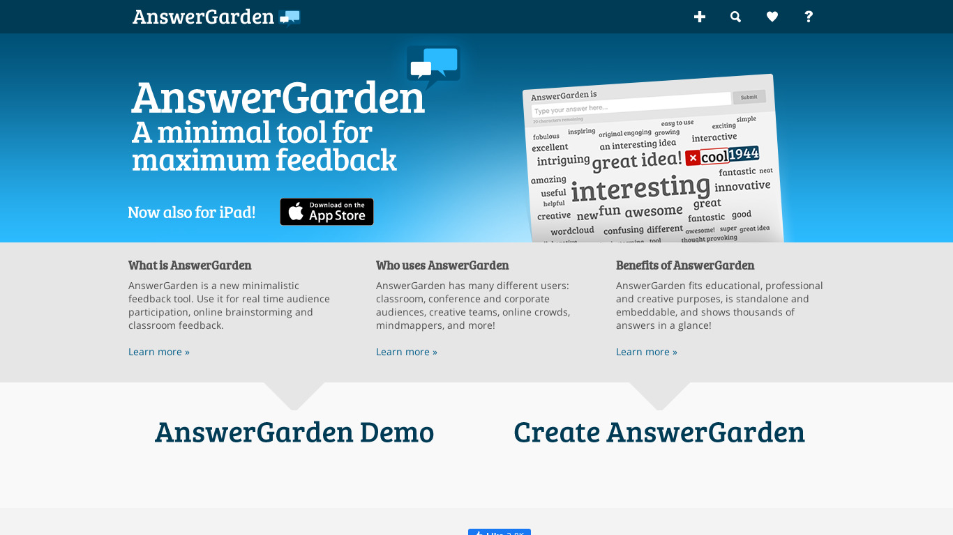 AnswerGarden Landing page