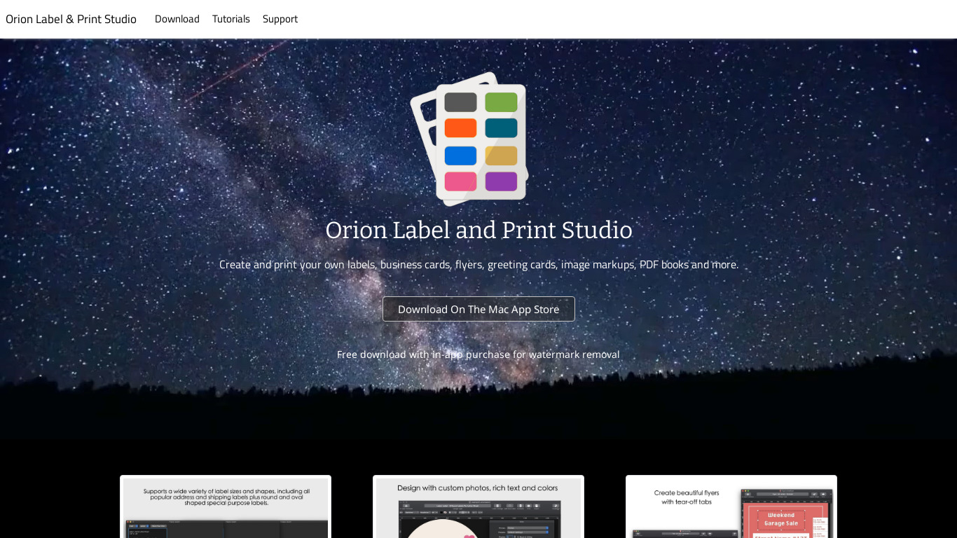 Orion Label Maker Landing page