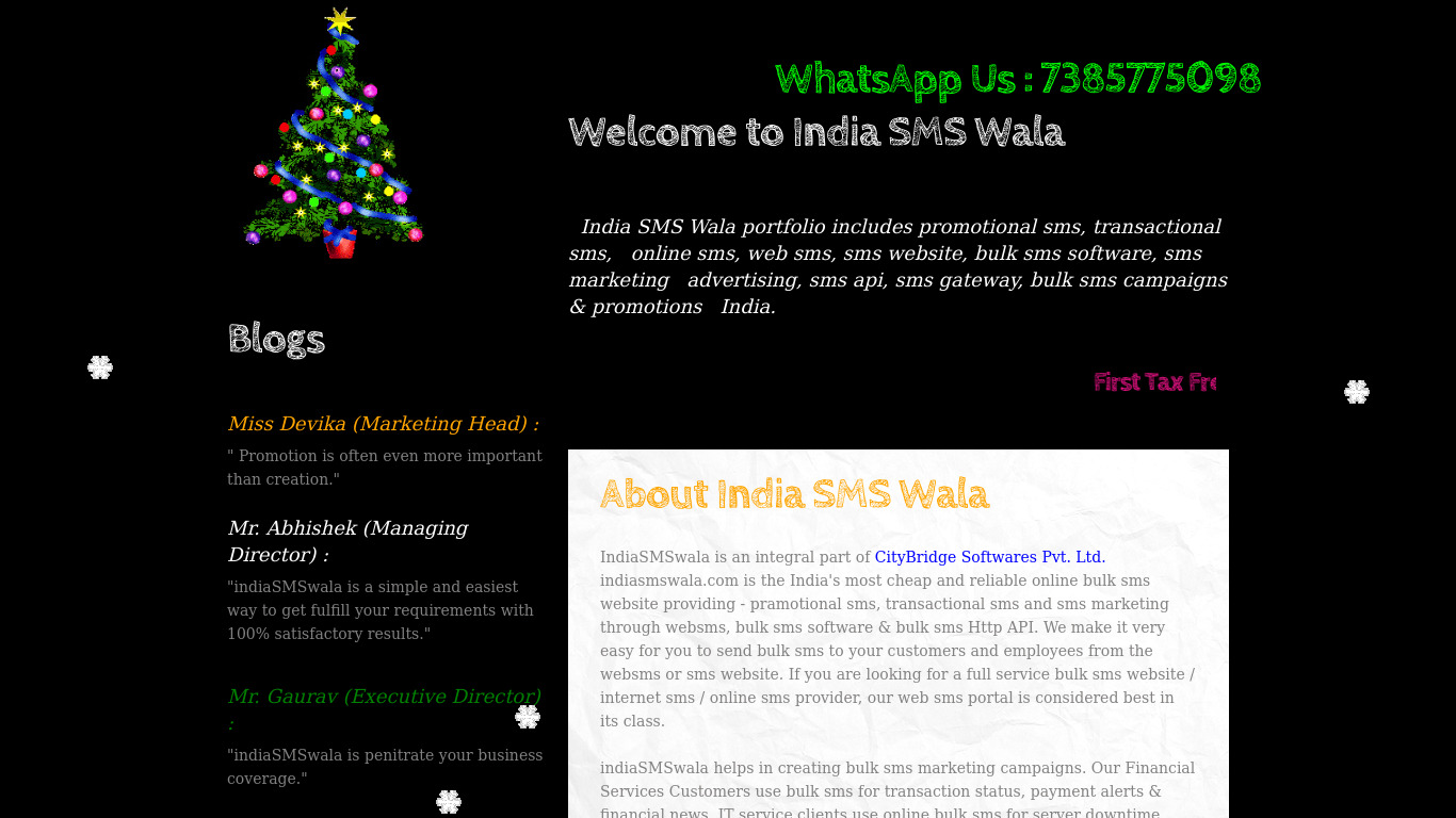 IndiaSmsWala Landing page