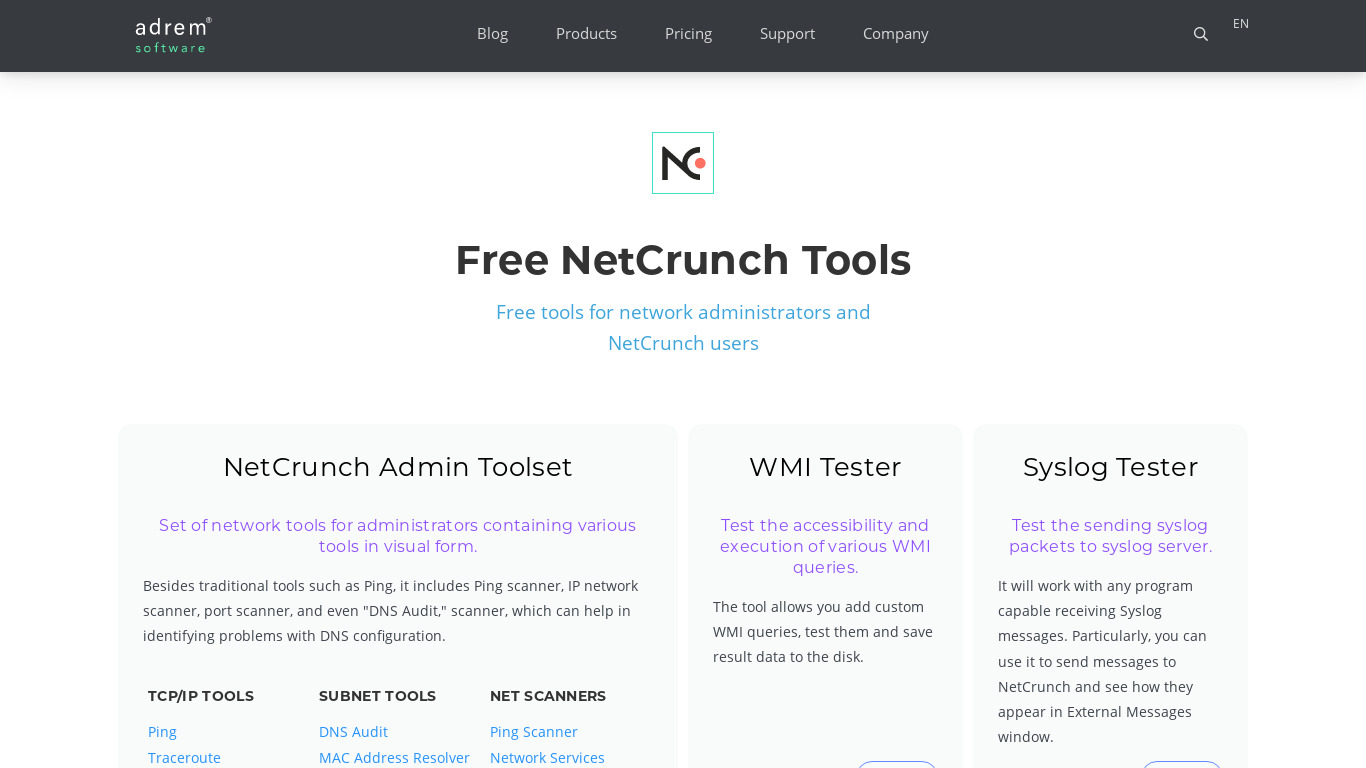 NetCrunch Tools Landing page