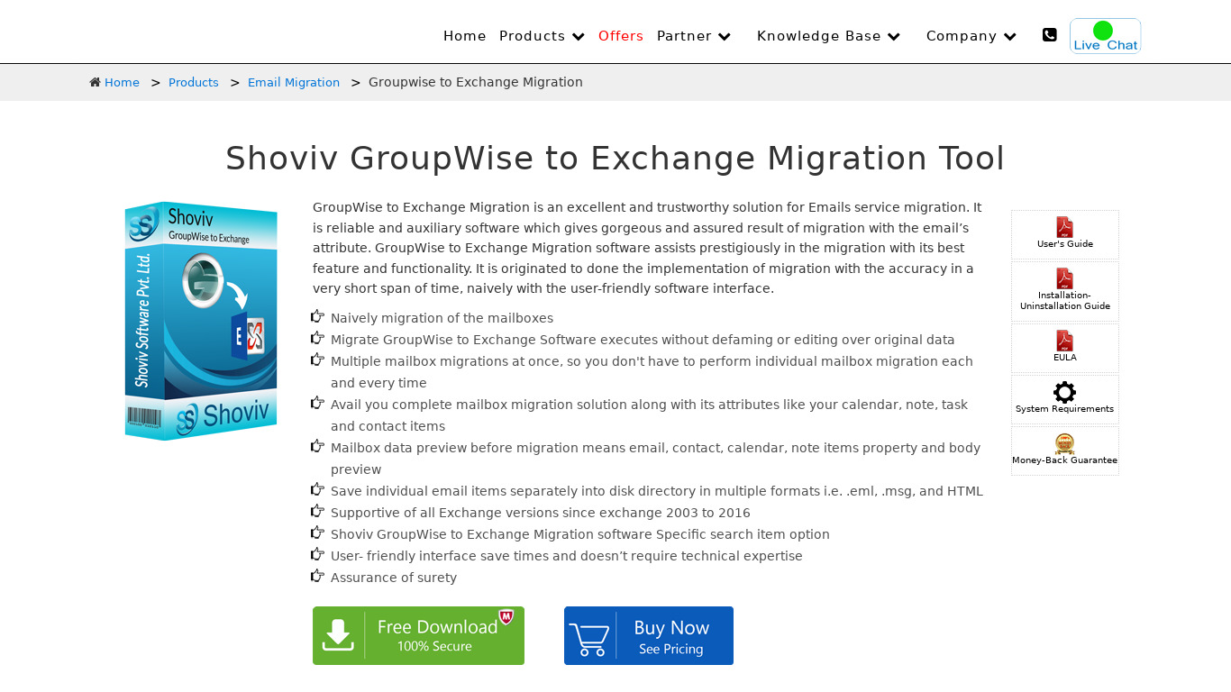 Shoviv GroupWise to Exchange Migration Landing page