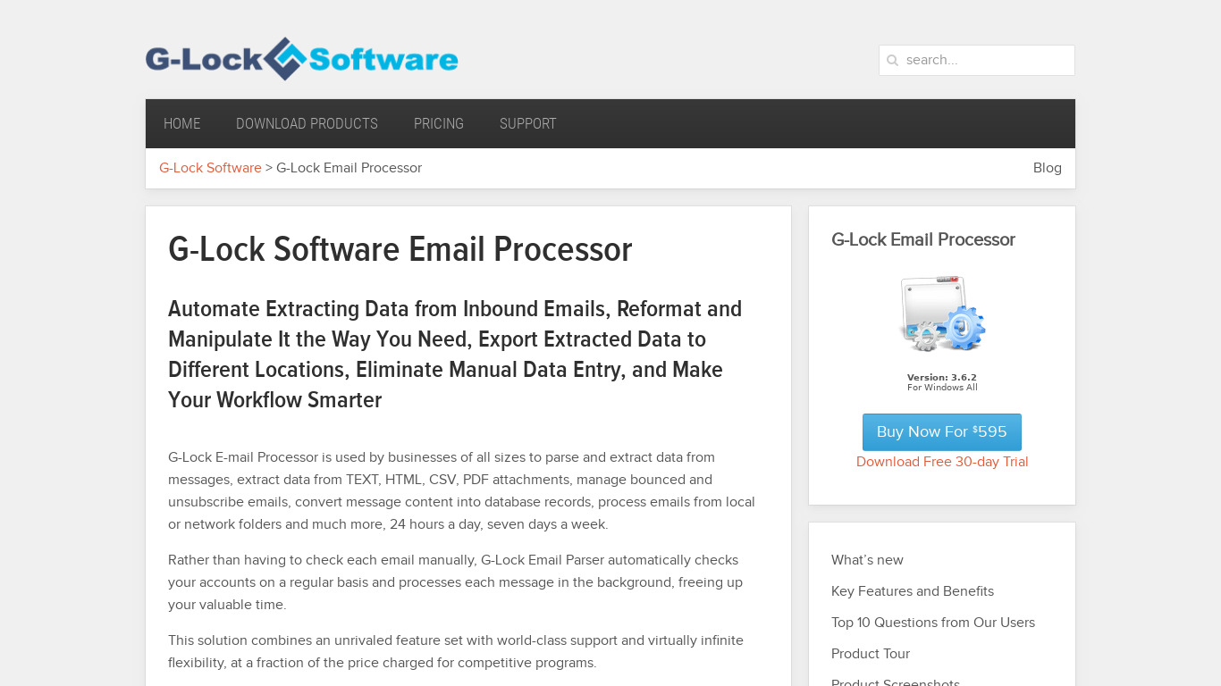 G-Lock Email Processor Landing page