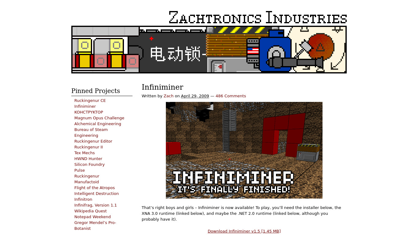 Infiniminer Landing page