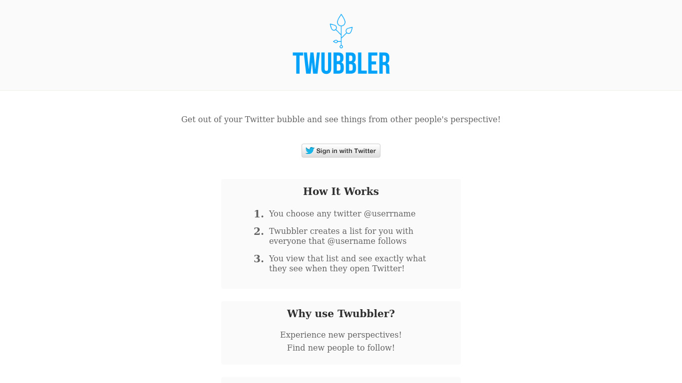 Twubbler Landing page