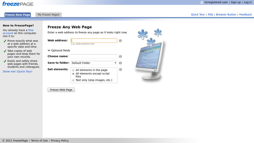 FreezePage Landing Page
