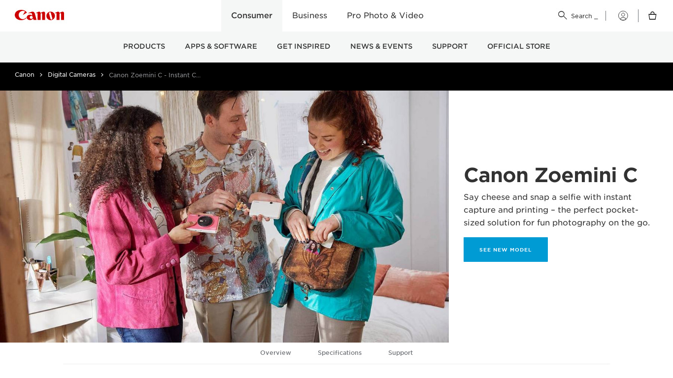 Canon CLIQ Landing page
