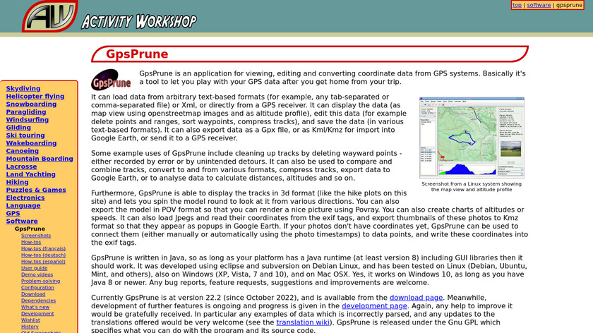 GpsPrune Landing Page