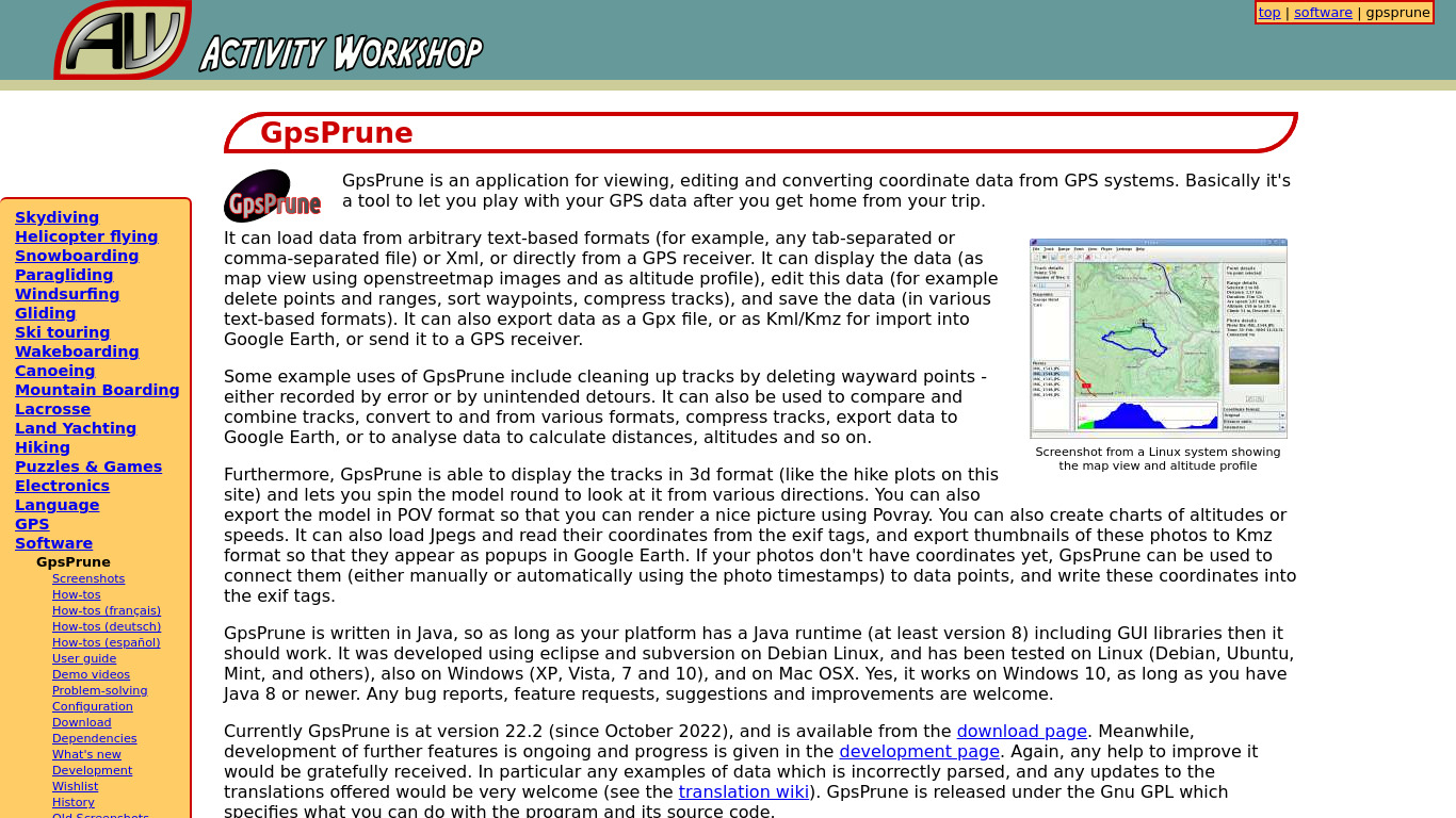 GpsPrune Landing page