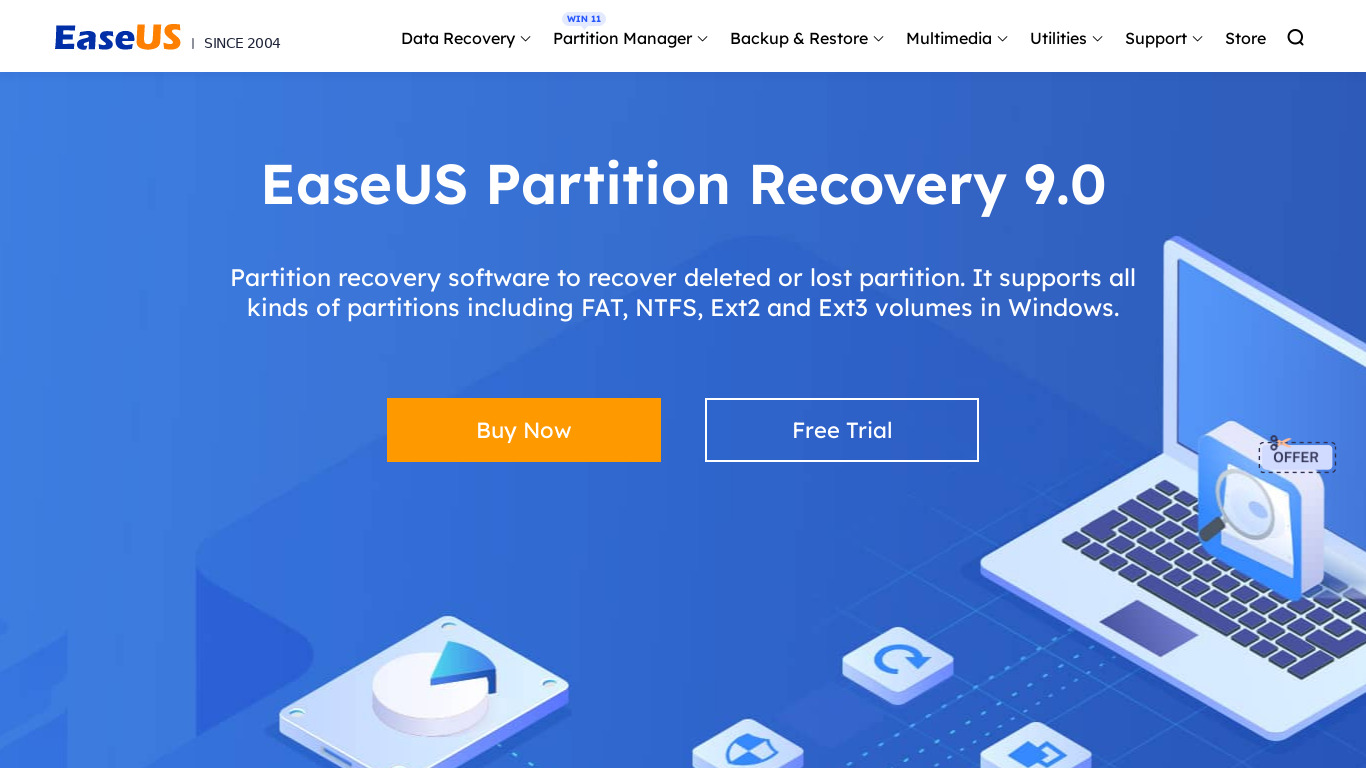 EaseUS Partition Recovery Landing page