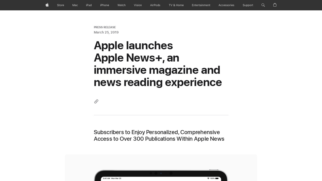 Apple News + Landing page