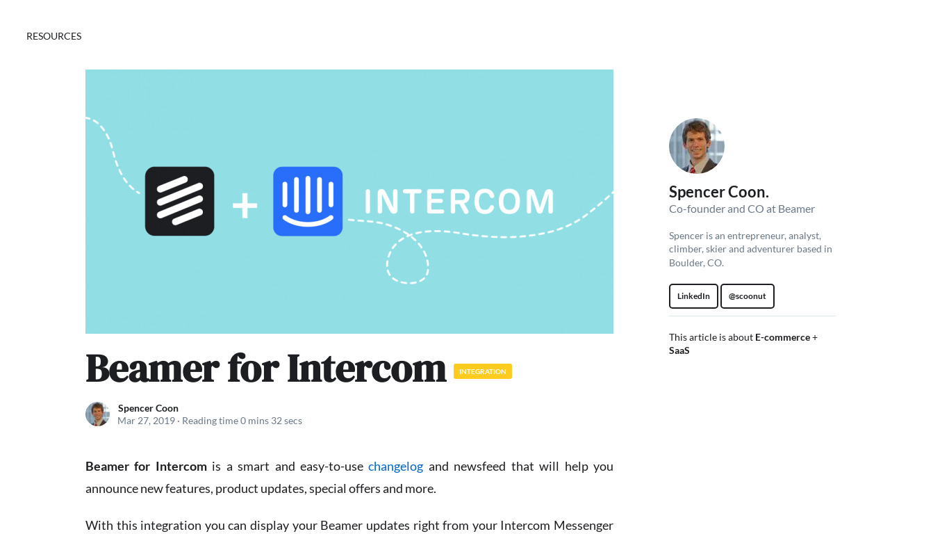 Changelog for Intercom by Beamer Landing page
