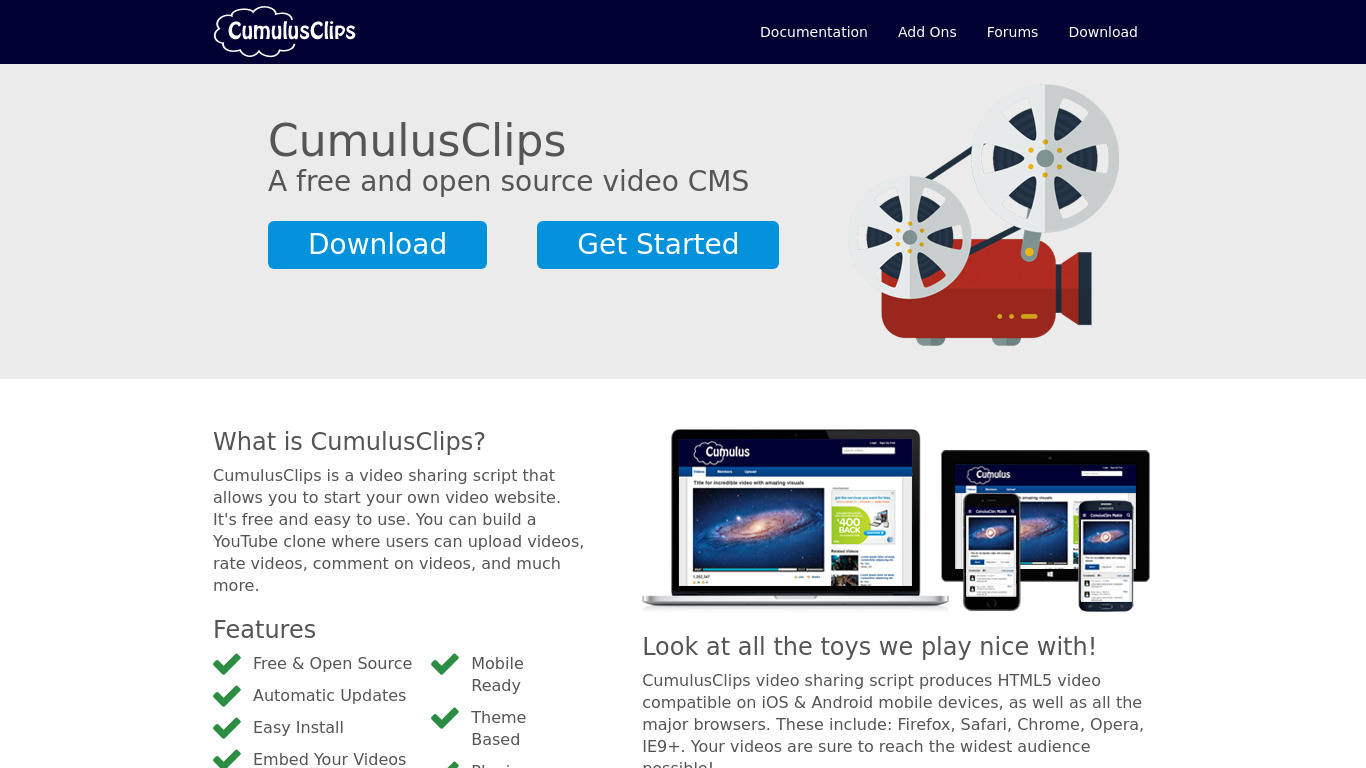 CumulusClips Landing page