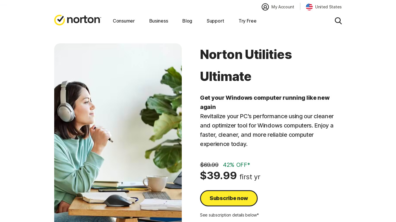 Norton Utilities Landing page