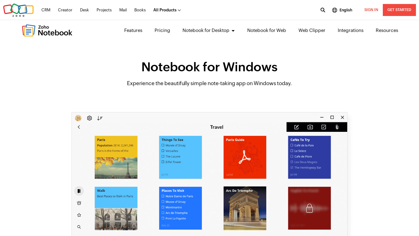 Notebook for Windows Landing page