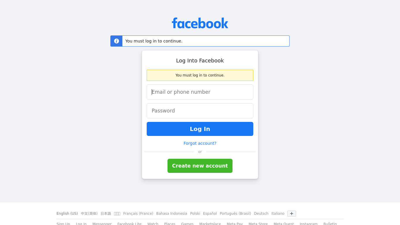 Facebook Pages Landing page