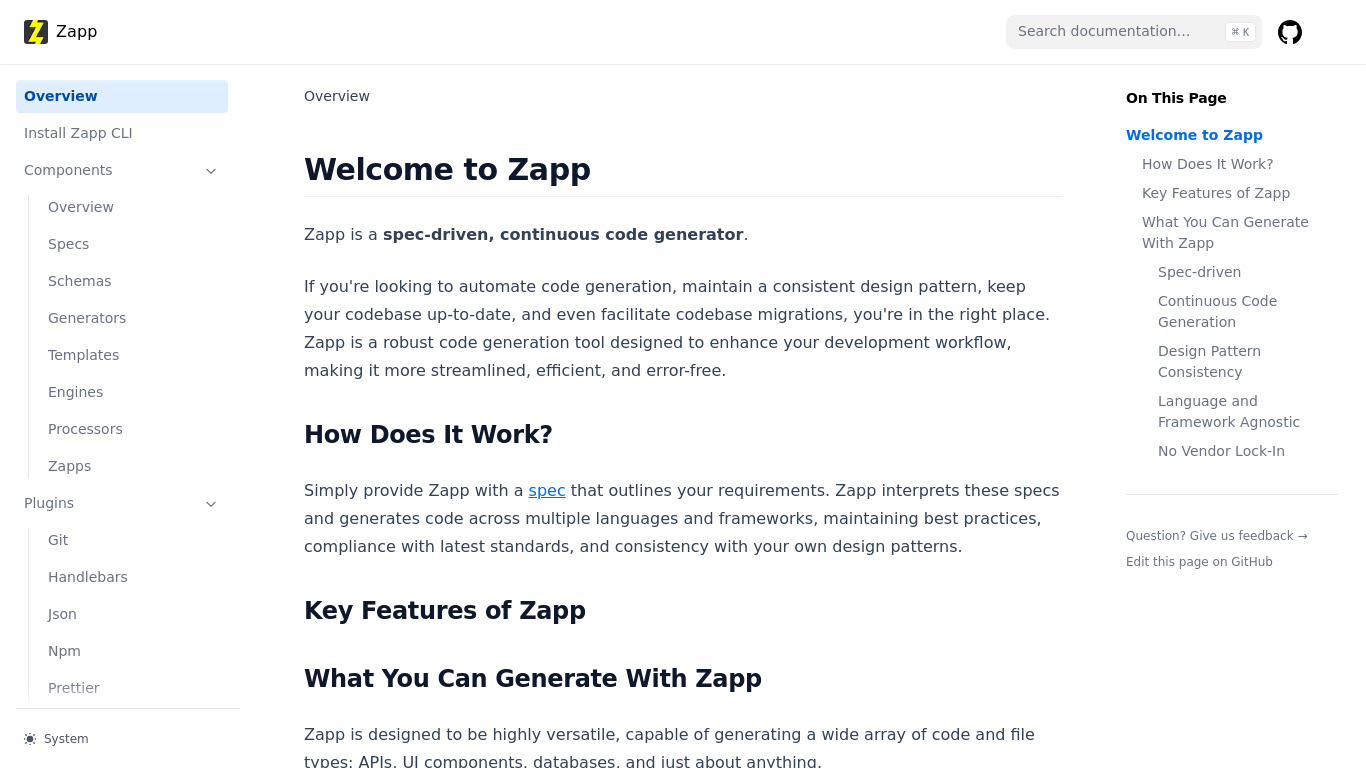 ZappJS Landing page
