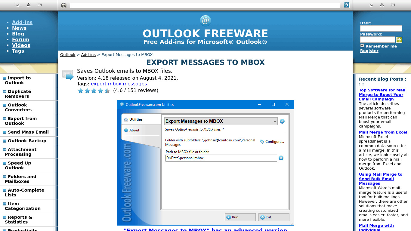 Export Messages to MBOX File Landing page