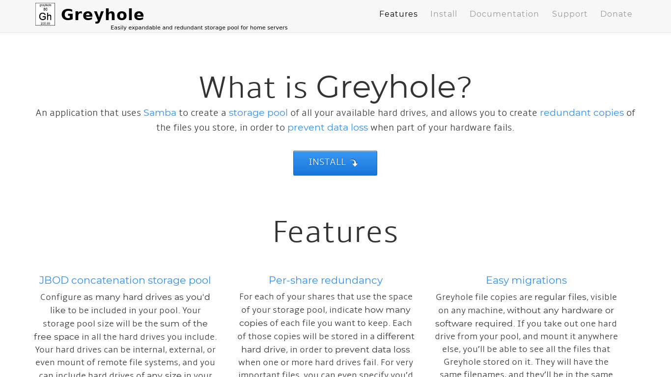 Greyhole Landing page