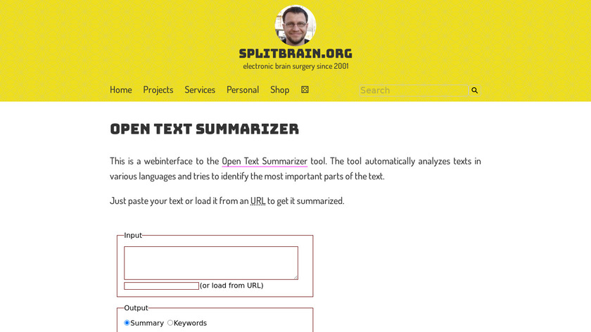 Open Text Summarizer online Landing Page