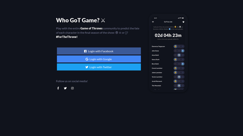 Who GoT Game? Landing Page