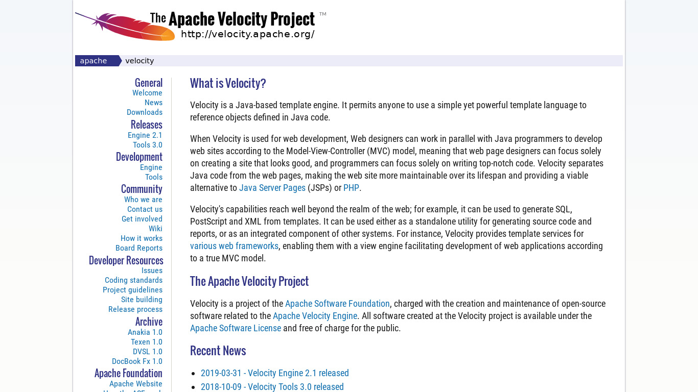 Apache Velocity Landing page