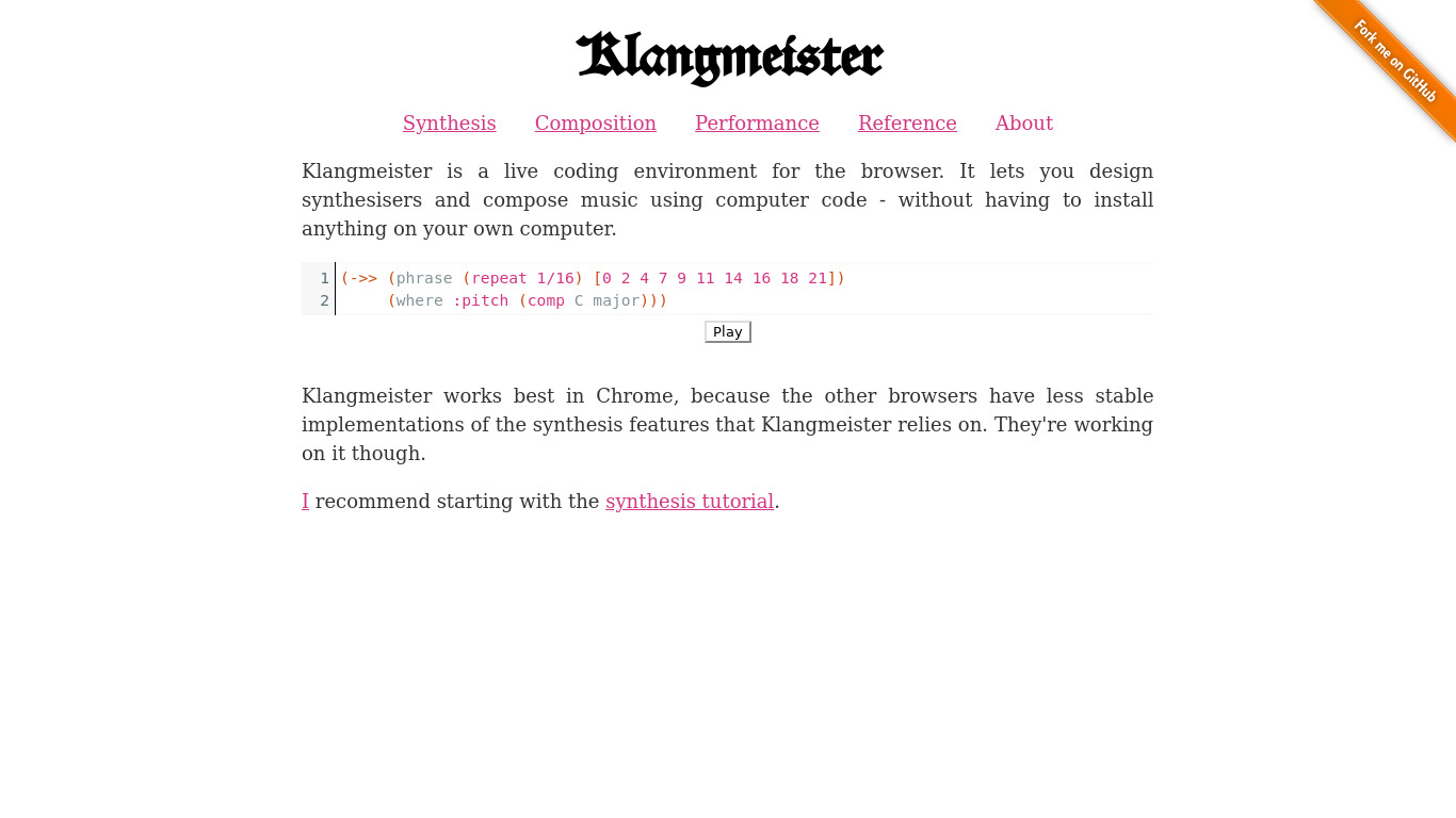 Klangmeister Landing page