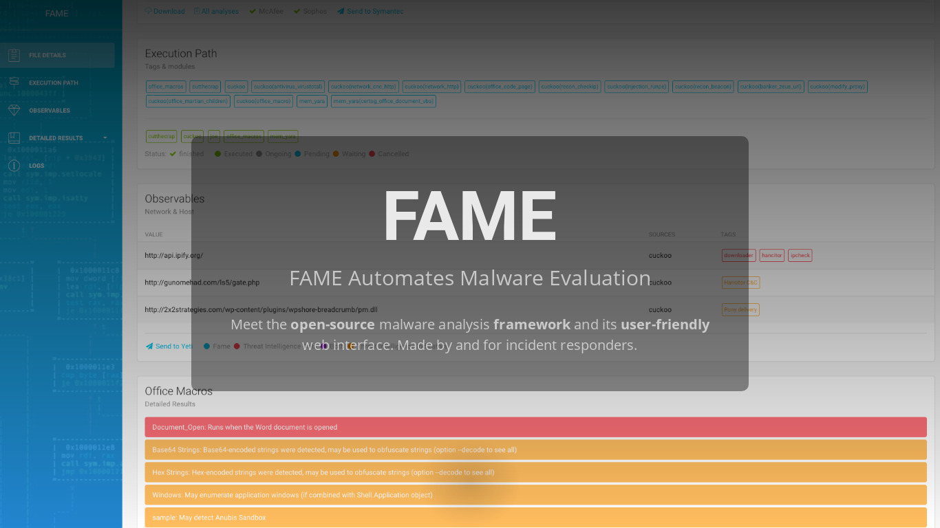 FAME Automates Malware Evaluation Landing page